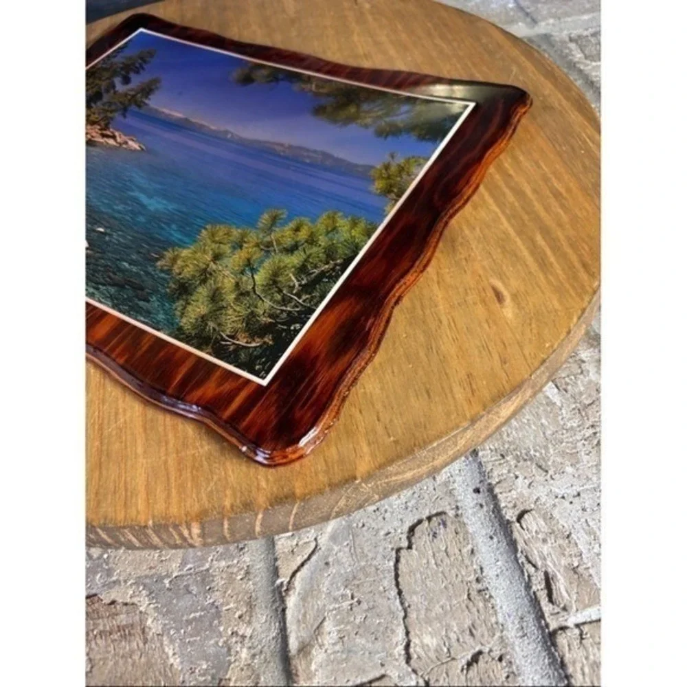 Vintage Lake Tahoe Mountains Landscape Art Print Glossy Wood 70/80s 12